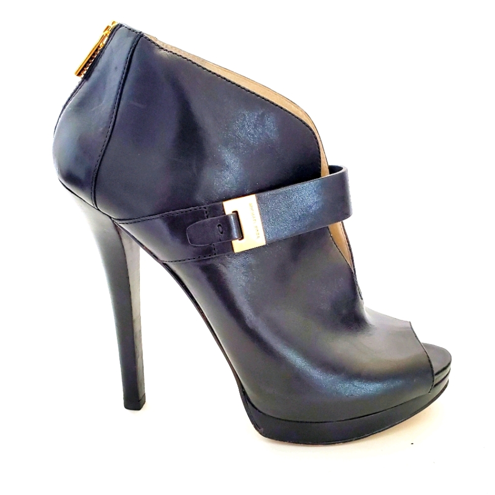 Michael Kors Black Leather Peep Toe Booties